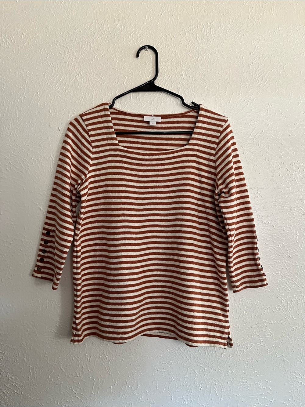 J.Jill Striped Scoop Neck Top in Rust and Cream